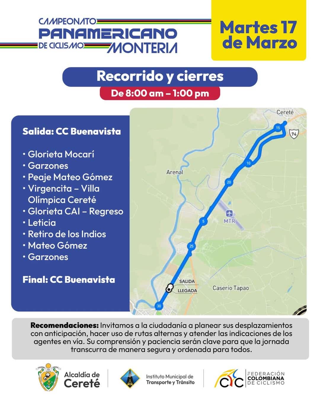 Campeonato Panamericano de Ciclismo cierres en Montería