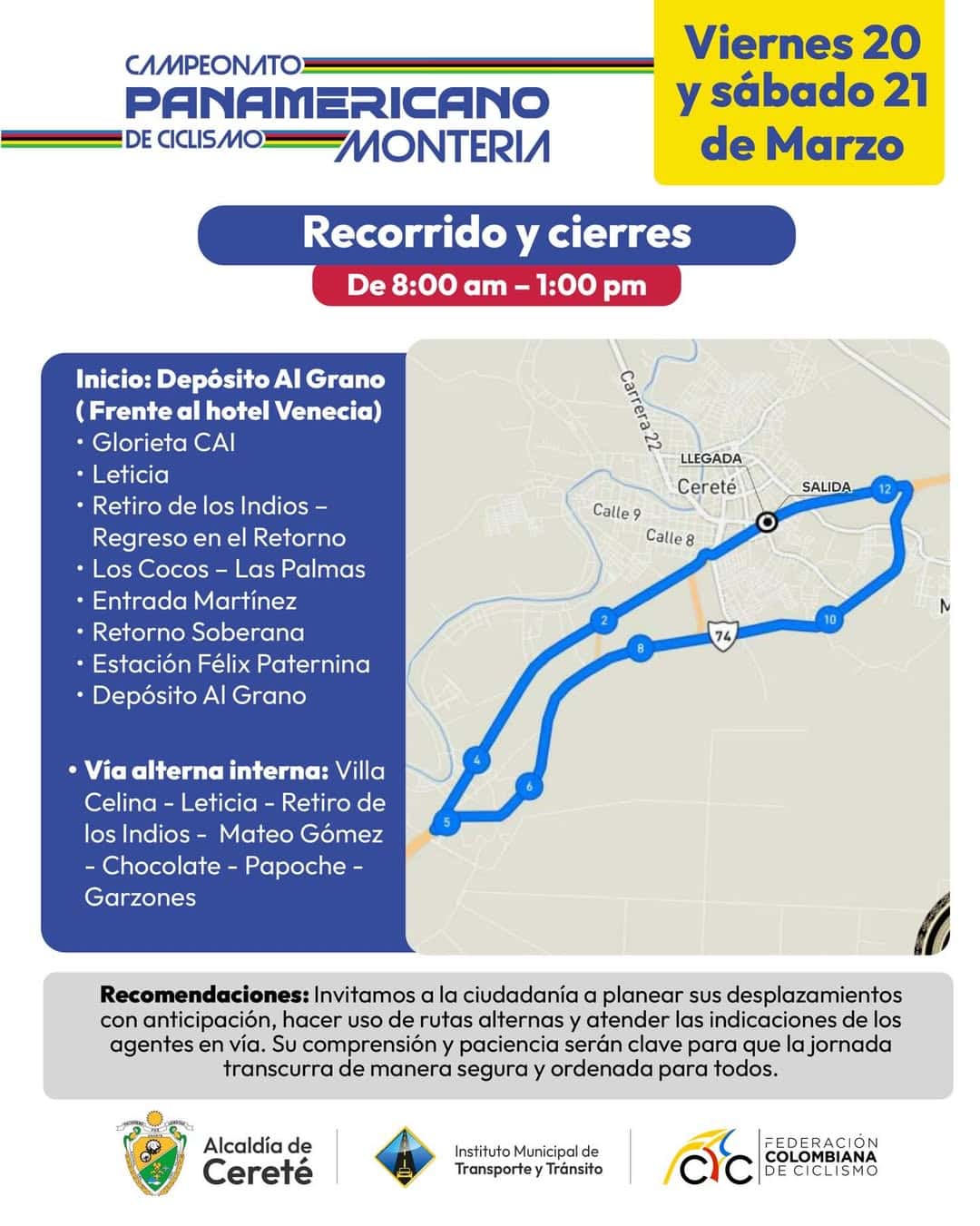 Campeonato Panamericano de Ciclismo cierres en Montería